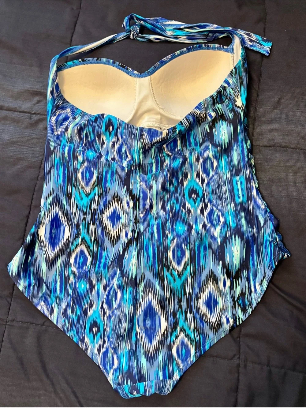 Catalina blue ikat tribal bandeau one piece swim bathing suit size Large 12/14